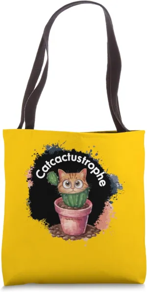 CatCactustrophe: Trapped in a Prickly Predicament Tote Bag