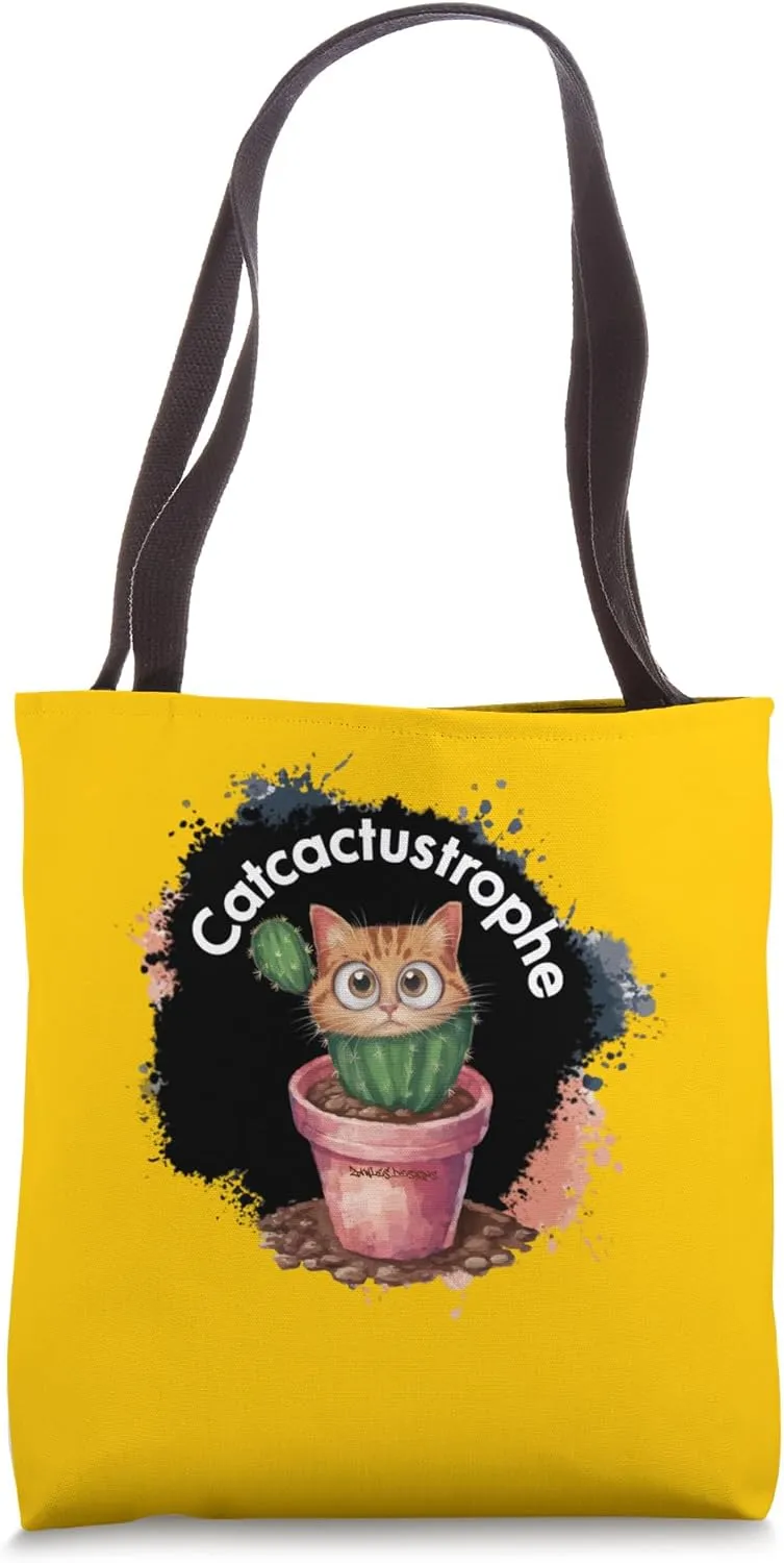 CatCactustrophe: Trapped in a Prickly Predicament Tote Bag
