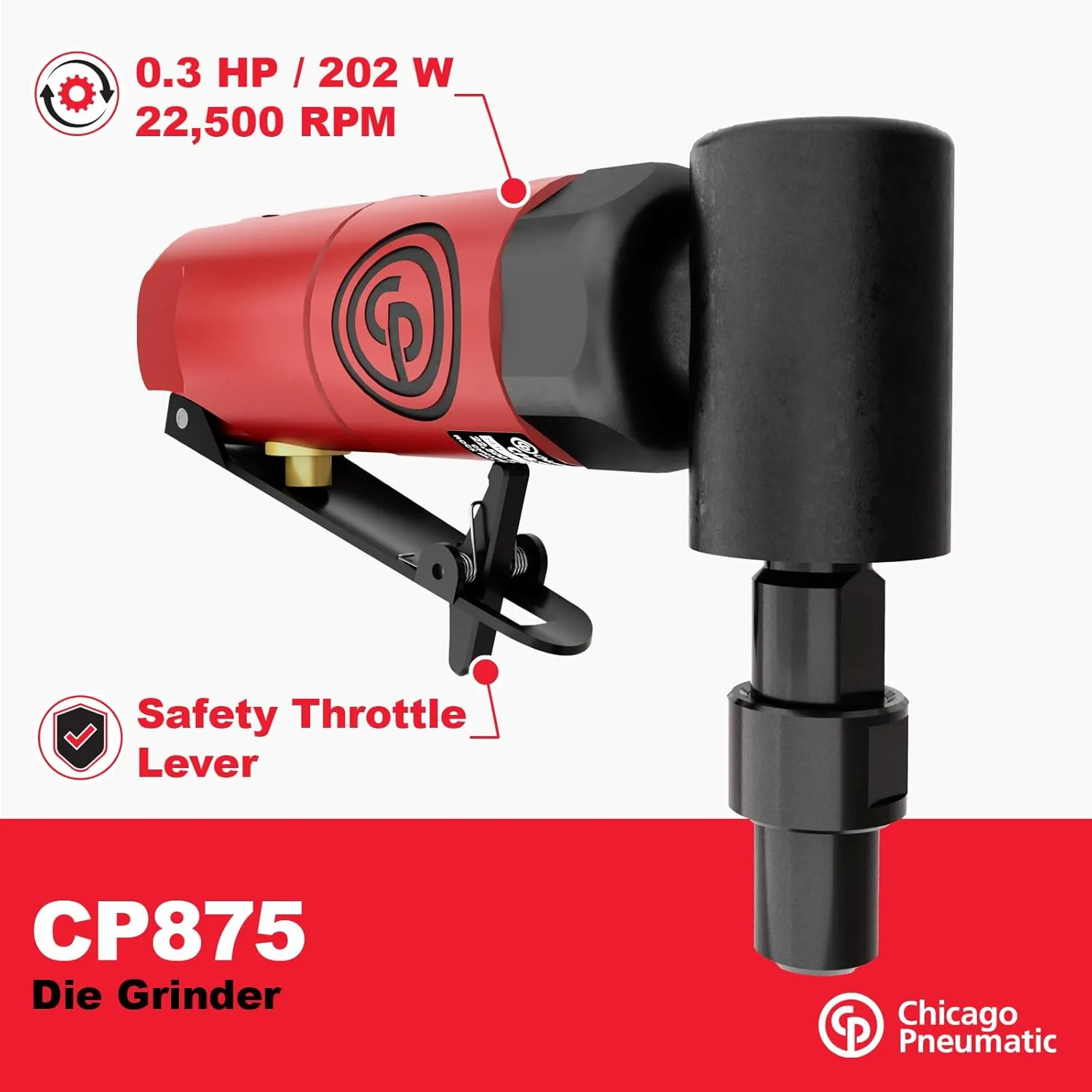 Chicago Pneumatic CP875 - Air Angle Die Grinder Tool, 1/4 Inch (6 mm), 0.3 HP / 220 W, 22500 RPM, Welder, Woodworking, Automotive Detailing, Stainless Steel Polisher, Heavy Duty
