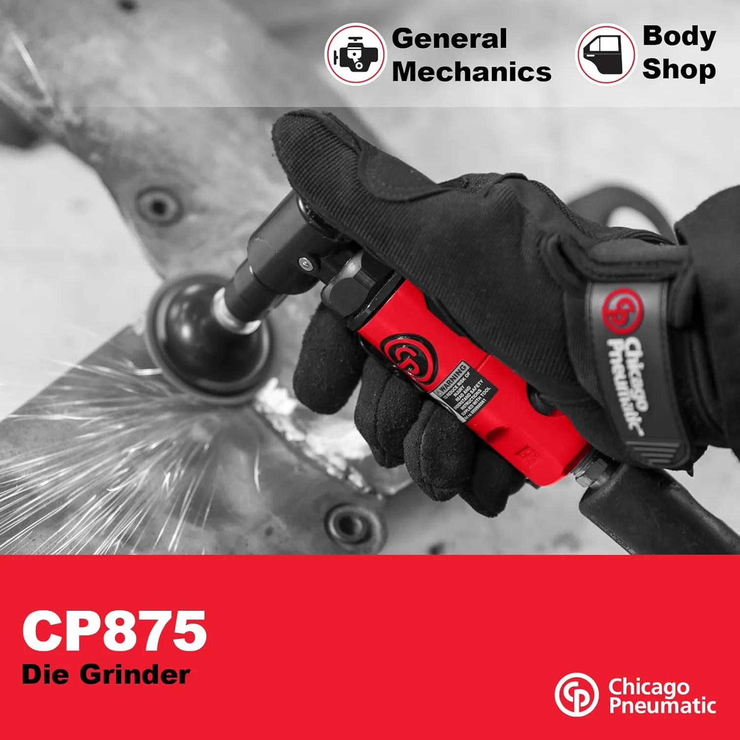 Chicago Pneumatic CP875 - Air Angle Die Grinder Tool, 1/4 Inch (6 mm), 0.3 HP / 220 W, 22500 RPM, Welder, Woodworking, Automotive Detailing, Stainless Steel Polisher, Heavy Duty