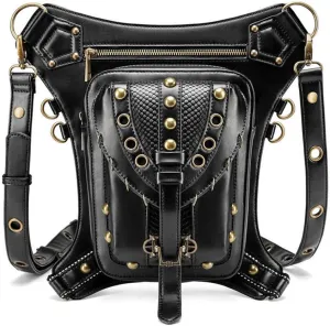 Chikencall Gothic Steampunk Waist Bag Drop Leg Arm Bag Pack Waist Shoulder Fanny Packs Purse Pouch Bag (Black-B)