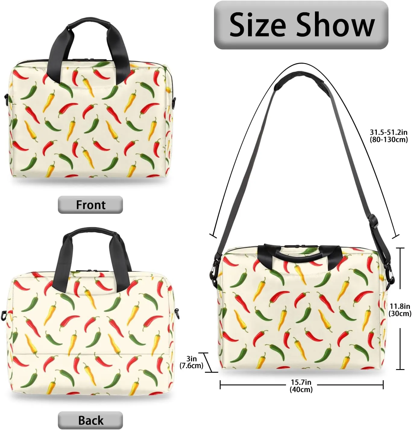 Chili Pepper 14 15 15.6 inch Laptop Briefcase Shoulder Bag Food Waterproof Travel Laptop Sleeve Case Work Computer Cover Carrying Bag