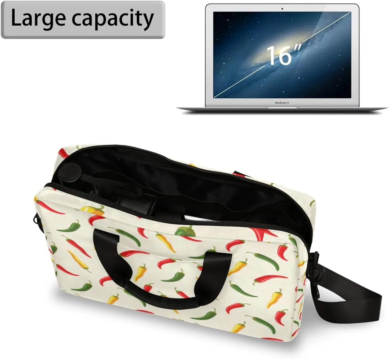 Chili Pepper 14 15 15.6 inch Laptop Briefcase Shoulder Bag Food Waterproof Travel Laptop Sleeve Case Work Computer Cover Carrying Bag