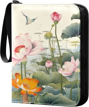 Chinese Hummingbirds Florals Card Binder 4 Pocket Collectible Trading Card Albums with 50 Sleeves Double Side PU Waterproof 3 Ring for Sports & Game Cards