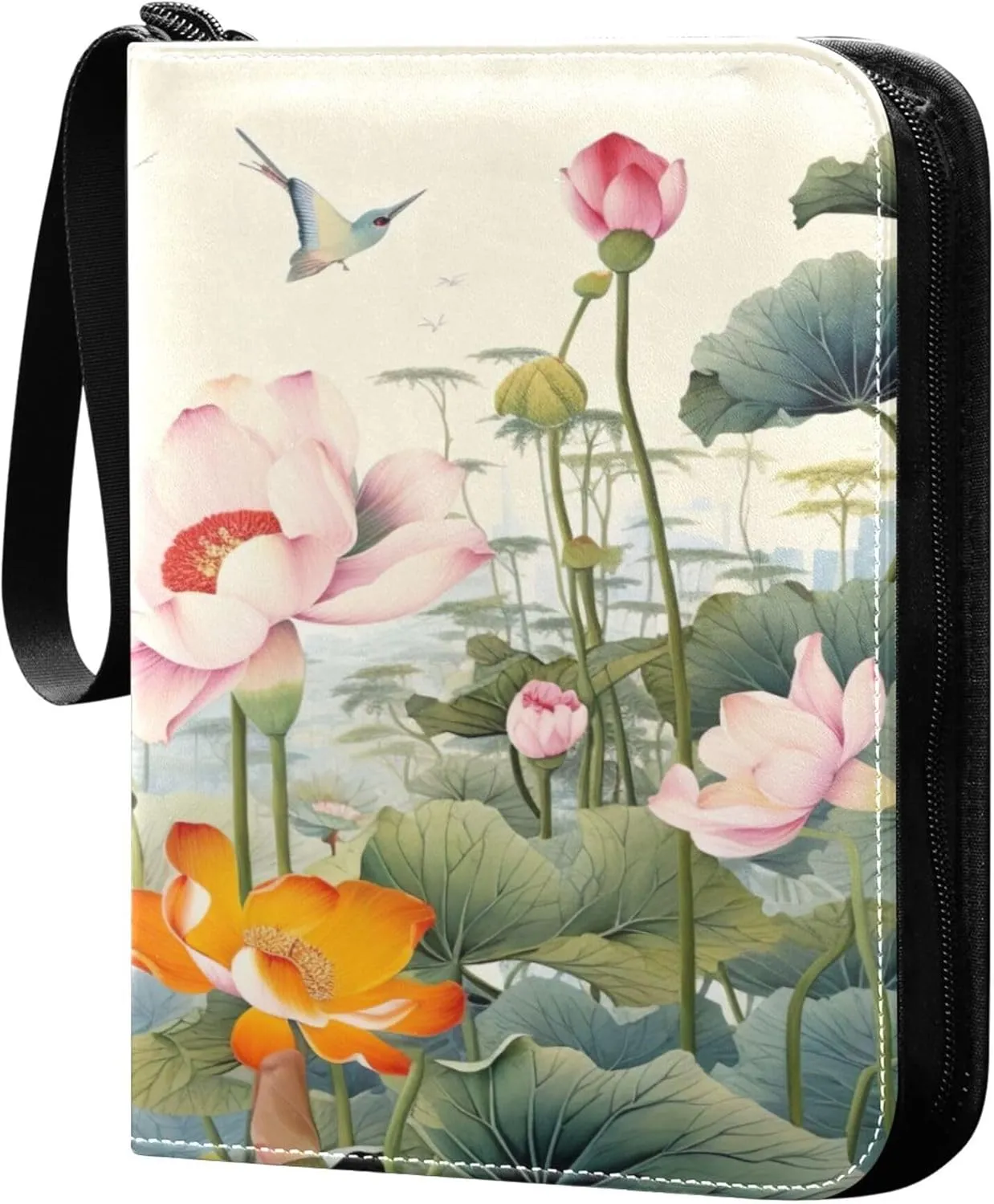 Chinese Hummingbirds Florals Card Binder 4 Pocket Collectible Trading Card Albums with 50 Sleeves Double Side PU Waterproof 3 Ring for Sports & Game Cards
