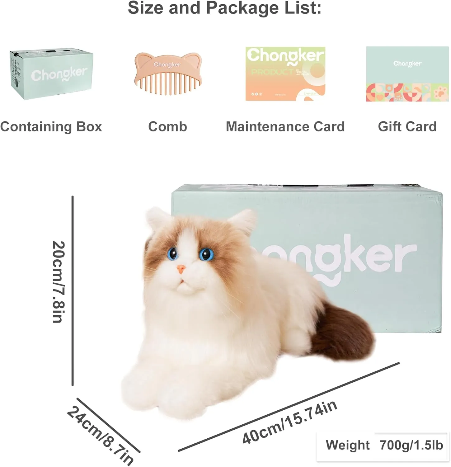 Chongker Weighted Stuffed Animals,Handmade Realistic Cat Plush Toy 3LBS,Lifelike Real Cat Size Companion Pet