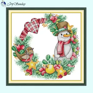 Christmas Gifts Snowman Wreath Joy Sunday Cross Stitch Kits