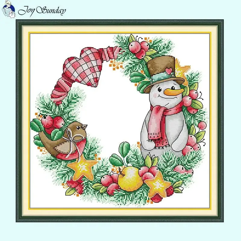 Christmas Gifts Snowman Wreath Joy Sunday Cross Stitch Kits