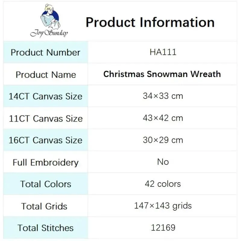Christmas Gifts Snowman Wreath Joy Sunday Cross Stitch Kits