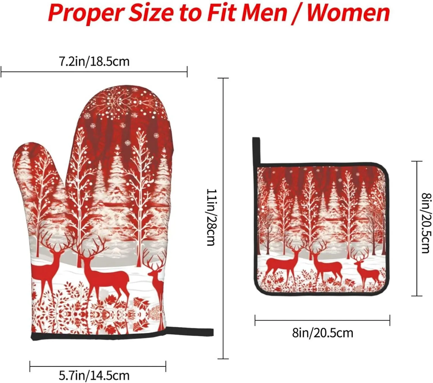 Christmas Reindeer Fir Spruce Snowflakes Decor, Christmas Reindeer Fir Spruce Snowflakes Oven Mitts and Pot Holders Sets, Cookie Bag Kitchen Cooking Baking BBQ Gloves 3pcs