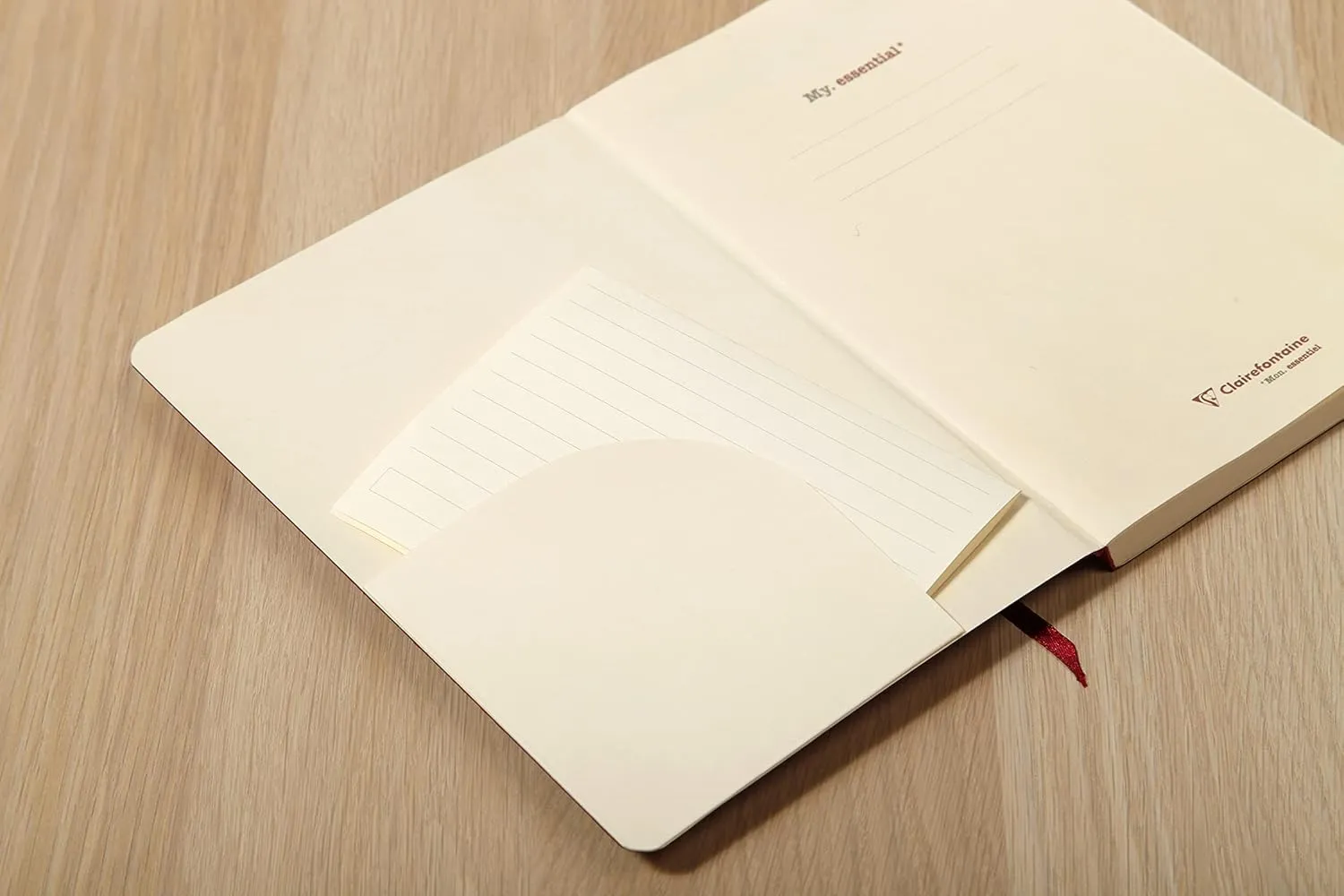 Clairefontaine - Ref 793462C - Age Bag Thread-Bound Notebook (192 Pages) - A5 Size, Lined Rulings, 90gsm Brushed Vellum Paper, Elastic Closure - Red Cover