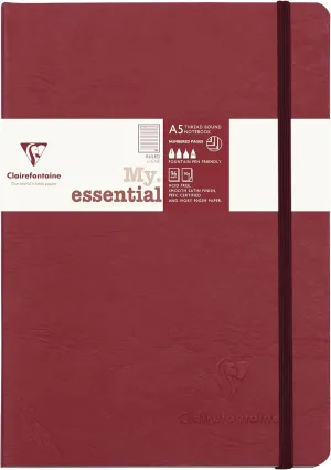 Clairefontaine - Ref 793462C - Age Bag Thread-Bound Notebook (192 Pages) - A5 Size, Lined Rulings, 90gsm Brushed Vellum Paper, Elastic Closure - Red Cover