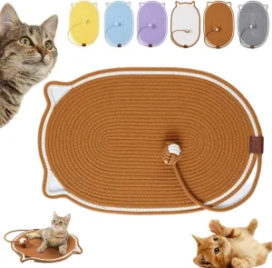 ClawLoom Dual Scratching Pad for Cats, Natural Cotton Rope Cat Scratching Mat, Pets Double-Sided Scratch Pad for Indoor Cats, Large Cat Furniture Protector with Pet Toy (Oval-E, Large)