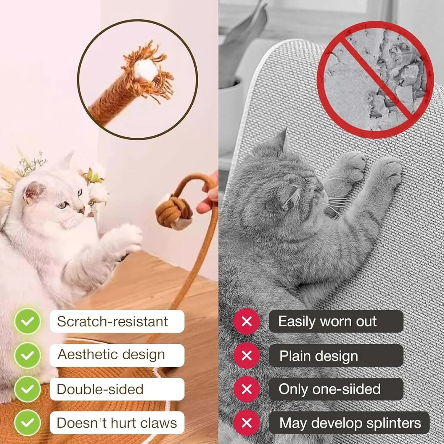 ClawLoom Dual Scratching Pad for Cats, Natural Cotton Rope Cat Scratching Mat, Pets Double-Sided Scratch Pad for Indoor Cats, Large Cat Furniture Protector with Pet Toy (Oval-E, Large)