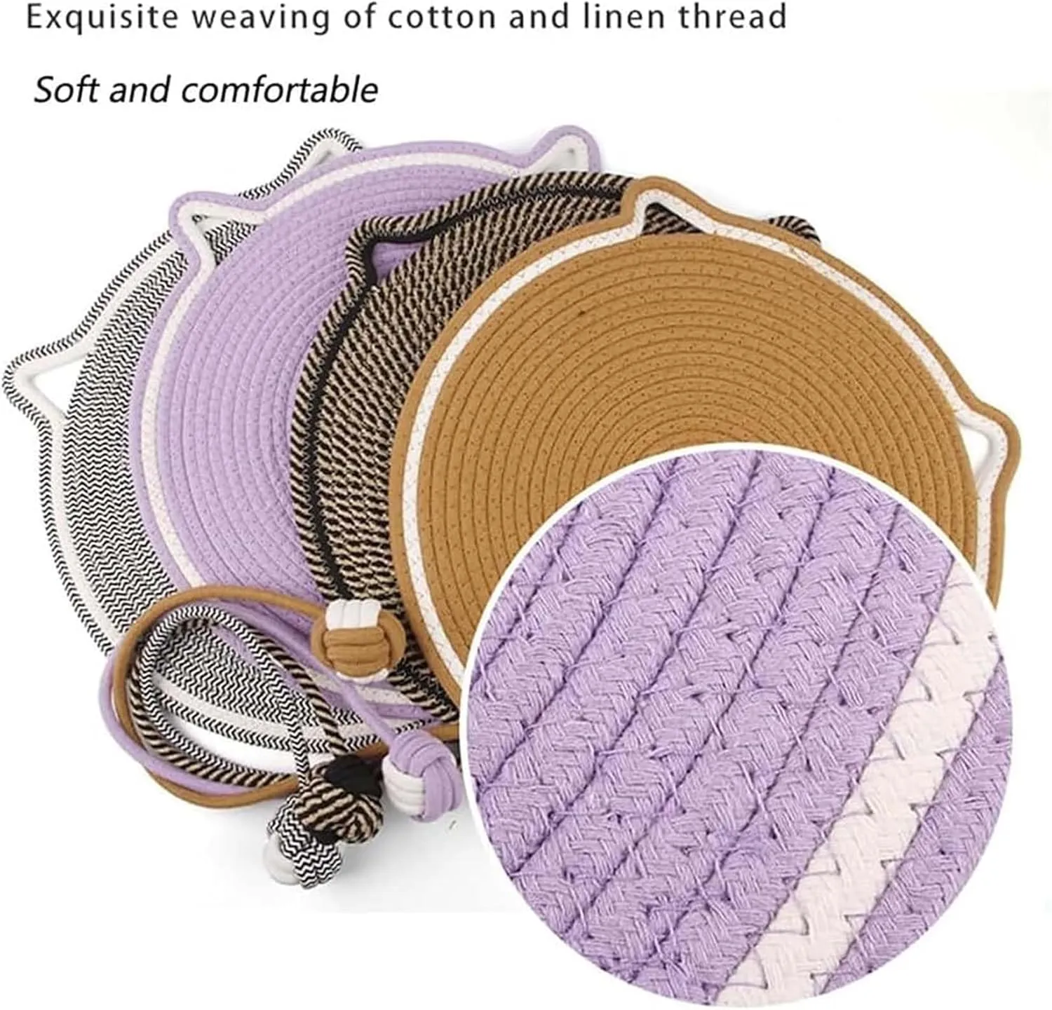 ClawLoom Dual Scratching Pad for Cats, Natural Cotton Rope Cat Scratching Mat, Pets Double-Sided Scratch Pad for Indoor Cats, Large Cat Furniture Protector with Pet Toy (Oval-E, Large)