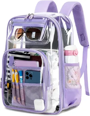 Clear Backpack for Girls Heavy Duty TPU Transparent Bookbag for School, Quick Security Check See Through Backpacks for Stadium Events & Concert, Purple