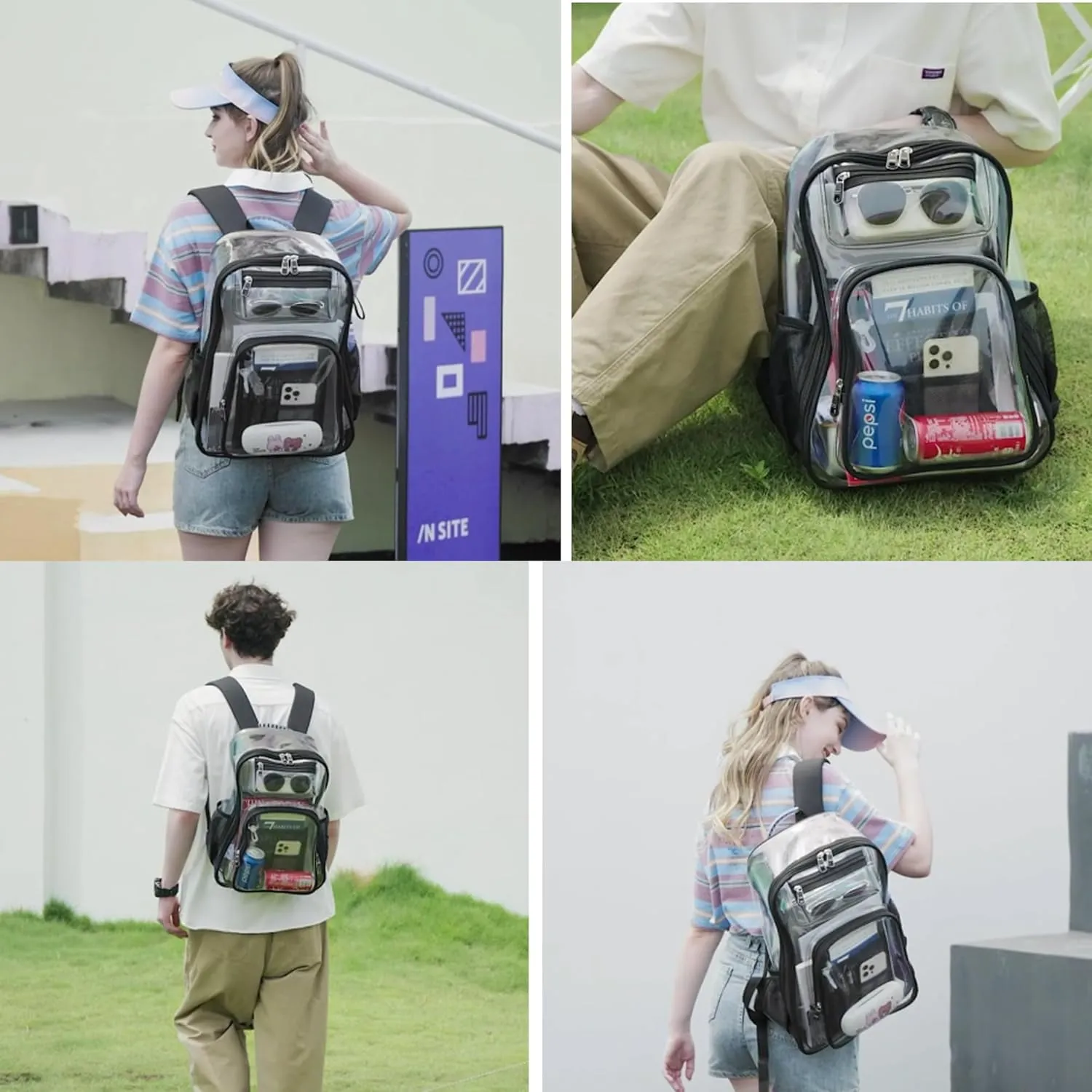 Clear Backpack for Girls Heavy Duty TPU Transparent Bookbag for School, Quick Security Check See Through Backpacks for Stadium Events & Concert, Purple