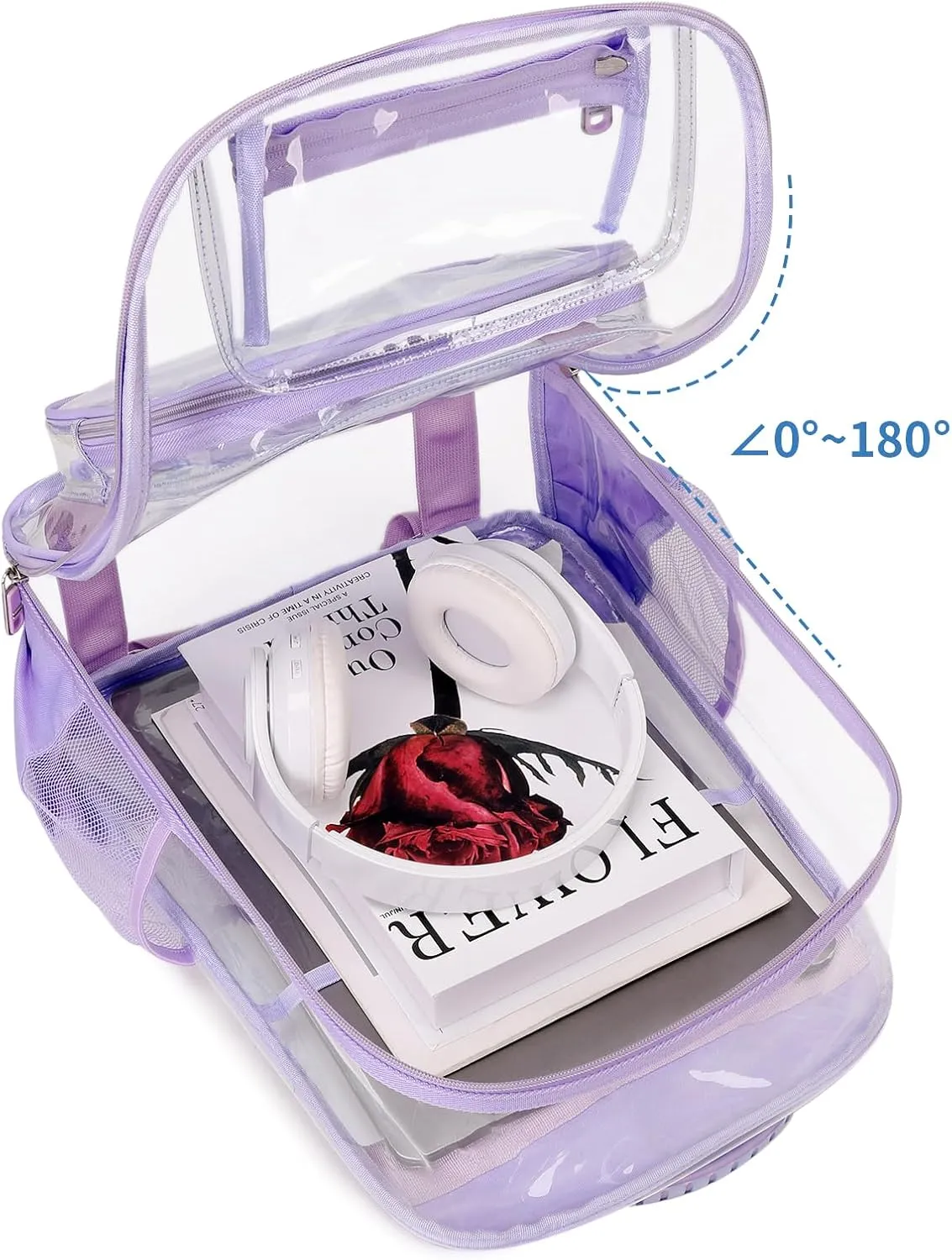 Clear Backpack for Girls Heavy Duty TPU Transparent Bookbag for School, Quick Security Check See Through Backpacks for Stadium Events & Concert, Purple