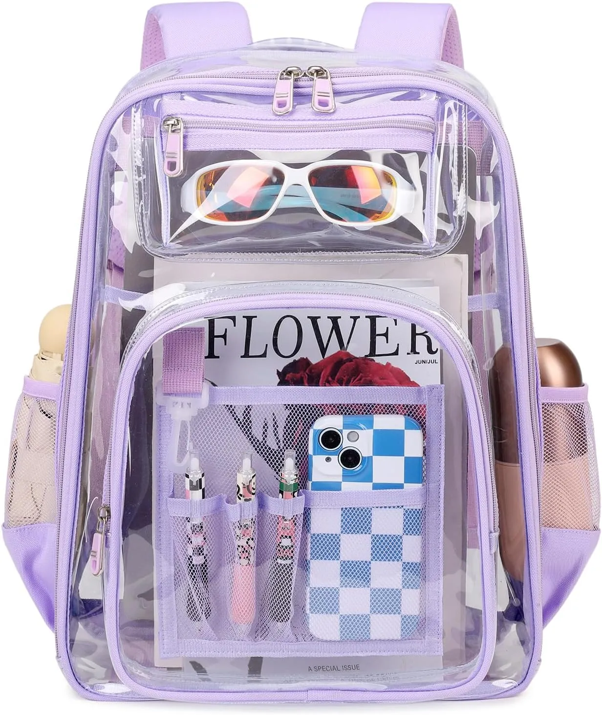 Clear Backpack for Girls Heavy Duty TPU Transparent Bookbag for School, Quick Security Check See Through Backpacks for Stadium Events & Concert, Purple