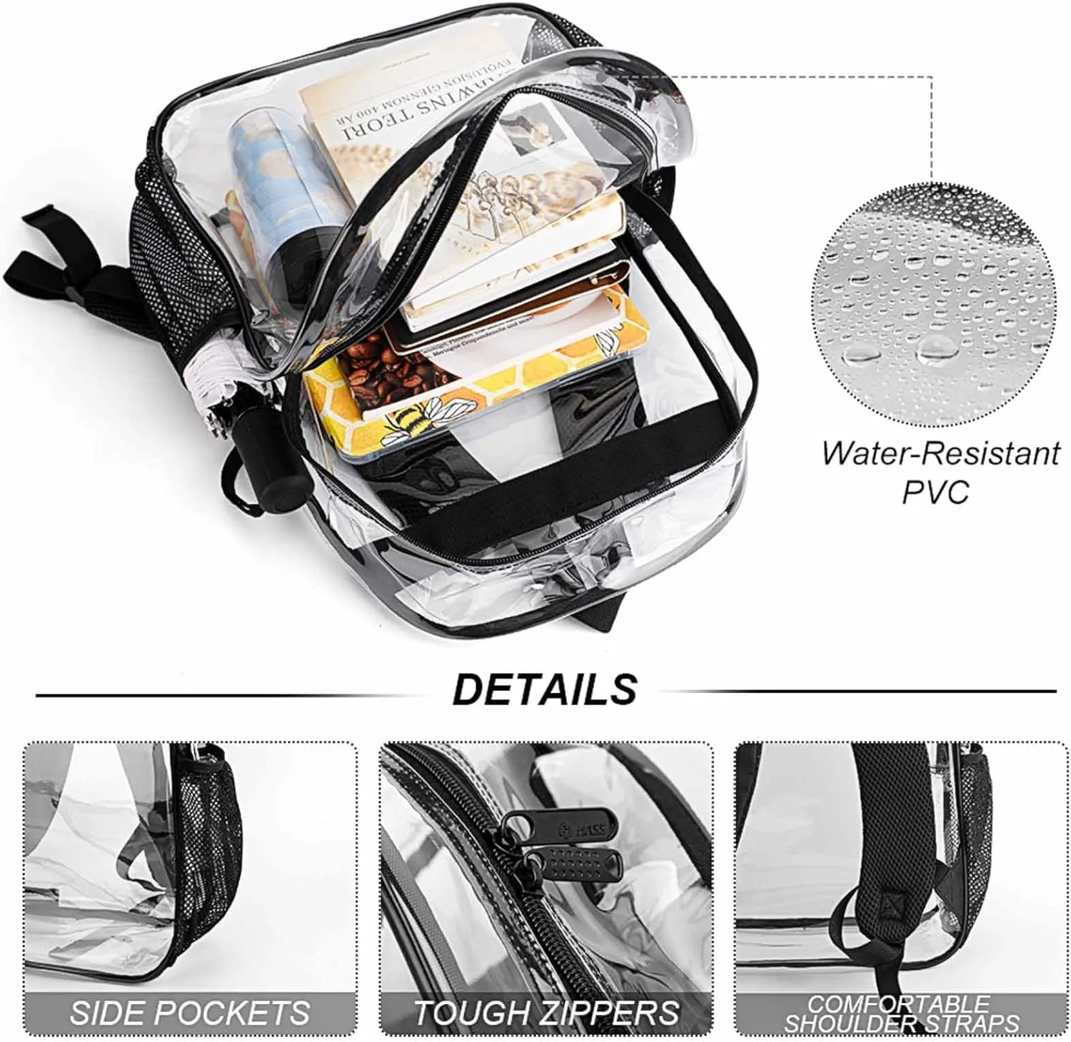 Clear Backpack Heavy Duty PVC Transparent Cartoon Dragon Backpack 17" Large Capacity See Through Bag for Work