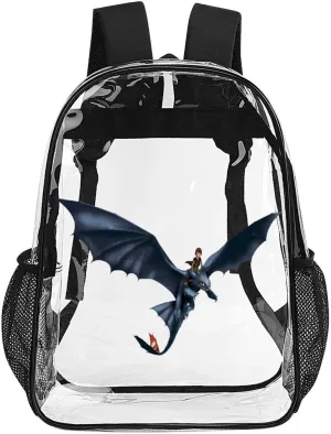 Clear Backpack Heavy Duty PVC Transparent Cartoon Dragon Backpack 17" Large Capacity See Through Bag for Work
