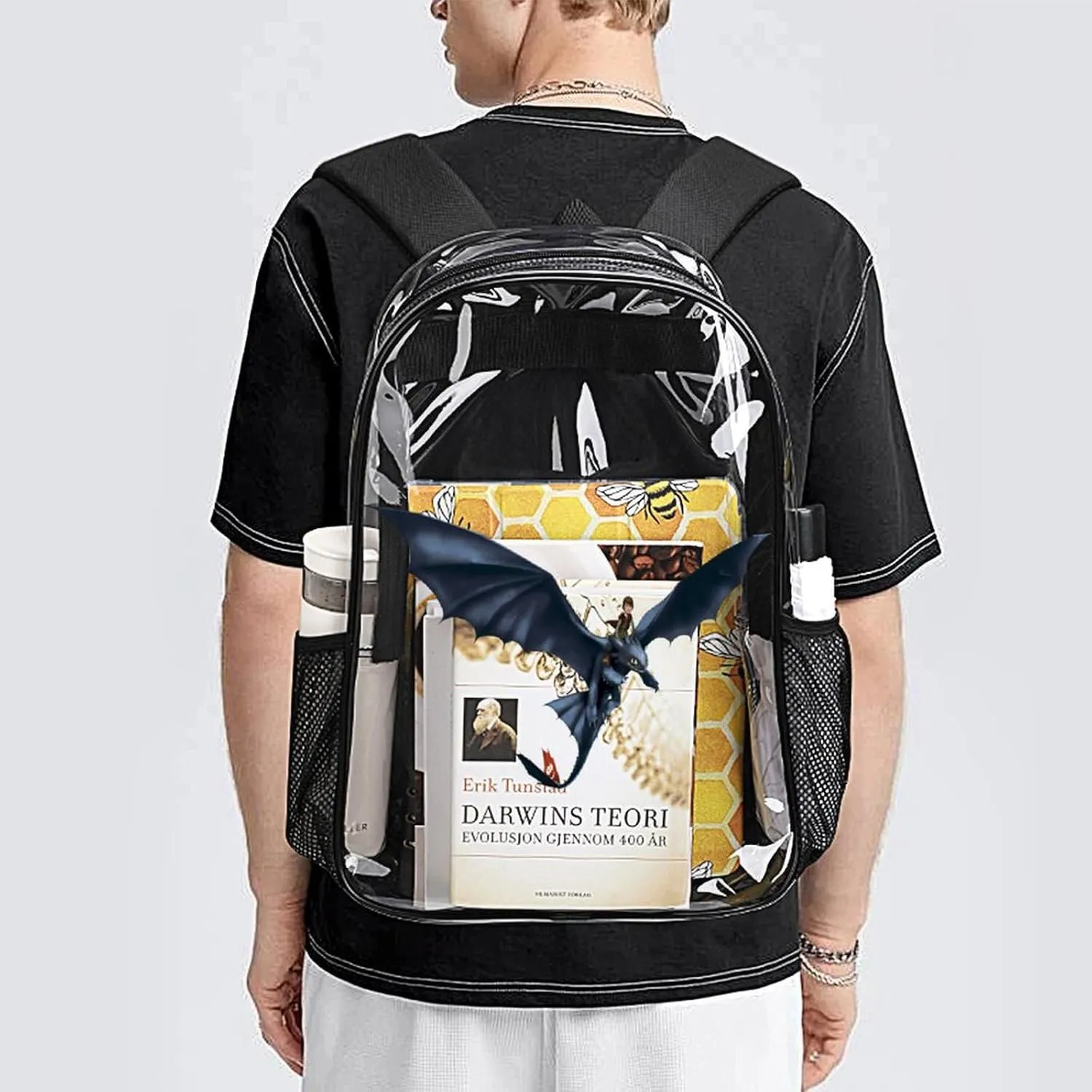 Clear Backpack Heavy Duty PVC Transparent Cartoon Dragon Backpack 17" Large Capacity See Through Bag for Work
