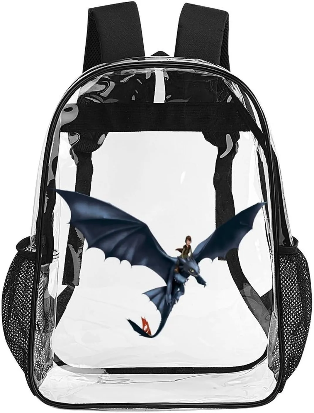 Clear Backpack Heavy Duty PVC Transparent Cartoon Dragon Backpack 17" Large Capacity See Through Bag for Work