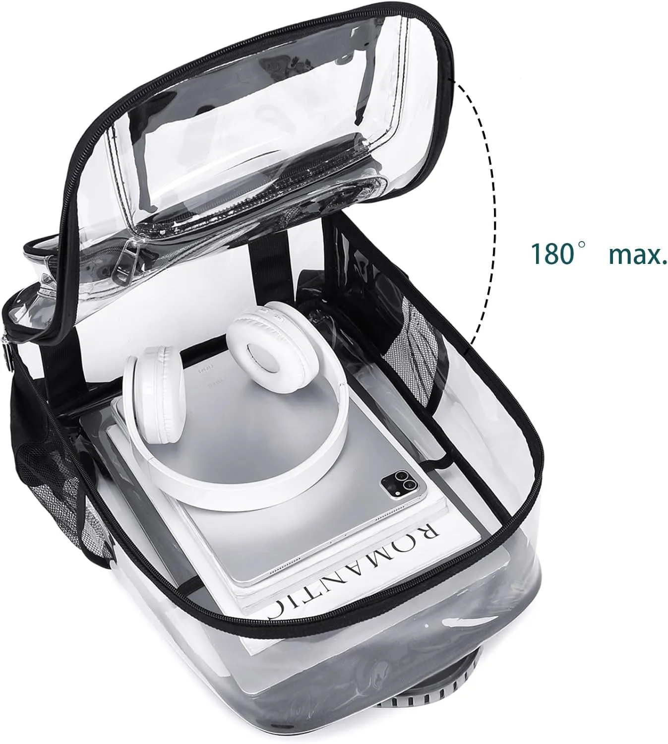 Clear Backpack Heavy Duty TPU，See Through School Backpack Stadium Approved，Quick Security Check See Through Backpacks Transparent Bookbag, Black