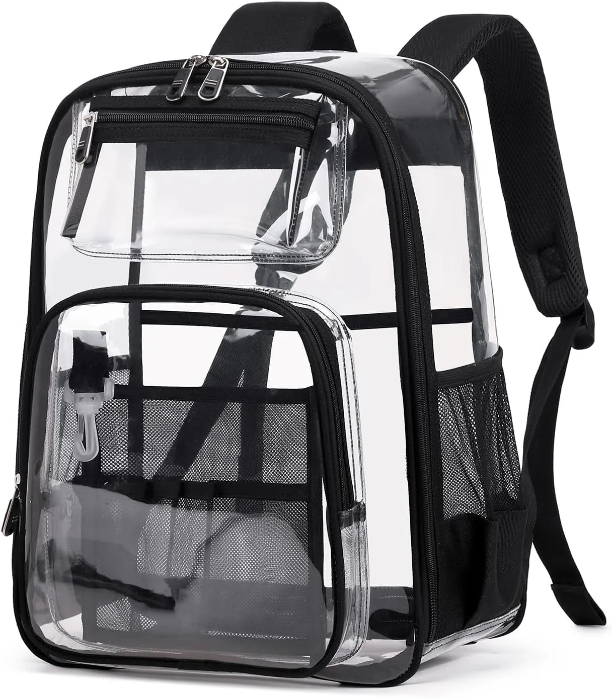 Clear Backpack Heavy Duty TPU，See Through School Backpack Stadium Approved，Quick Security Check See Through Backpacks Transparent Bookbag, Black