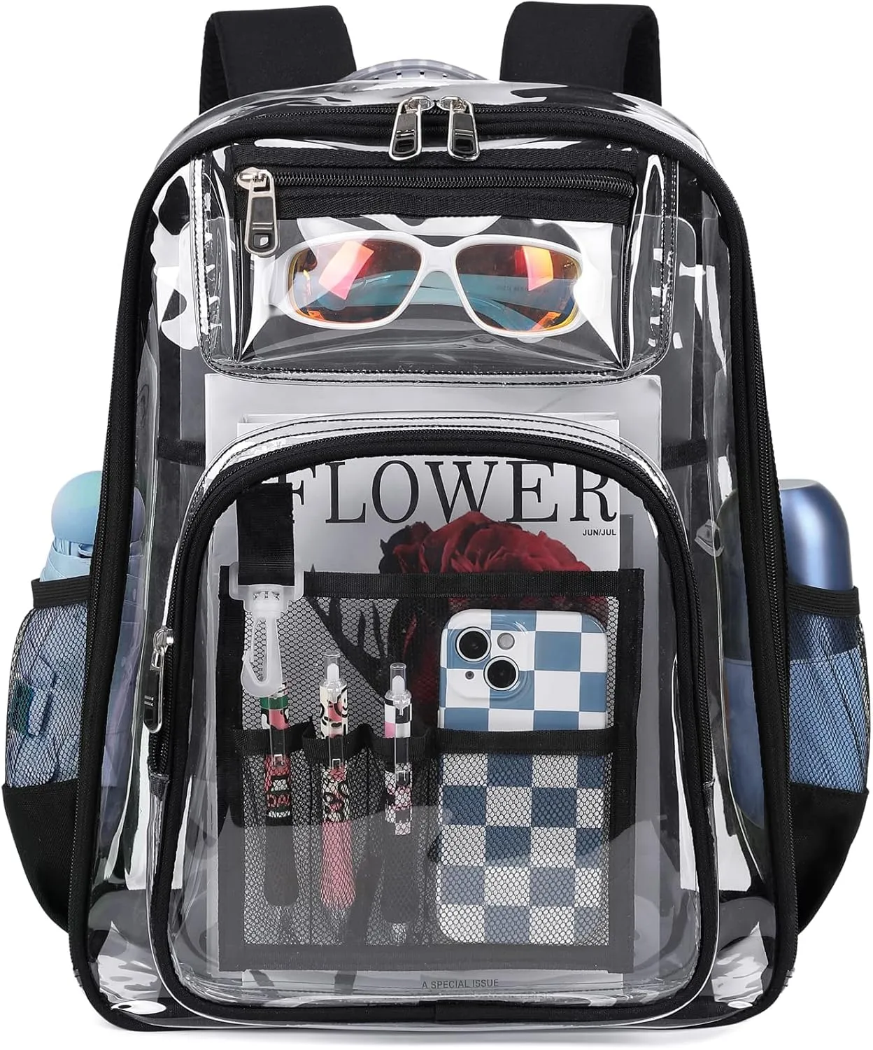 Clear Backpack Heavy Duty TPU，See Through School Backpack Stadium Approved，Quick Security Check See Through Backpacks Transparent Bookbag, Black