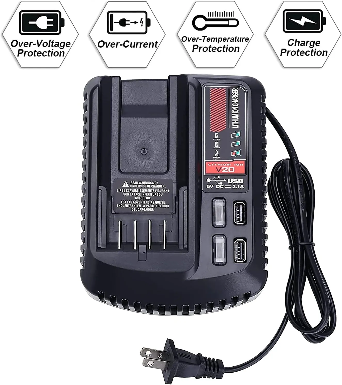 CMCB104 V20 Battery Fast Charger Replacement for Craftsman V20 Craftsman 20V max Lithium Compact Batteries Lithium Battery CMCB202 CMCB204 CMCB206 with 2 USB Ports