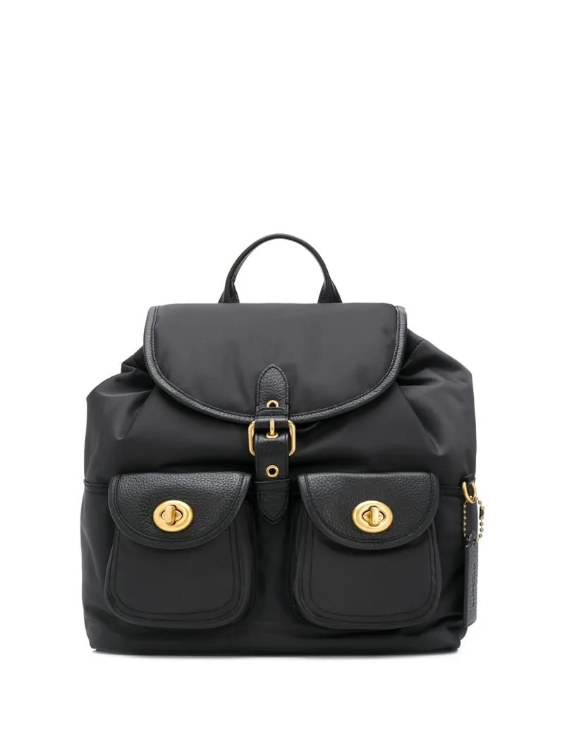 Coach - multi-pocket drawstring backpack - women - Nylon - One Size - Black