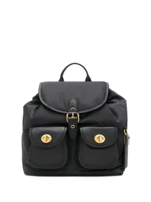 Coach - multi-pocket drawstring backpack - women - Nylon - One Size - Black