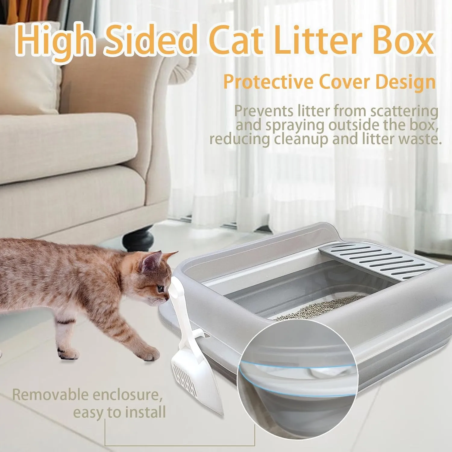 Collapsible Kitten Litter Box, Open High Sided Cat Potty Pan with Scoop Shallow Cat Toilet Anti-Splashing Low Entrance Travel Litter Box with Falling Sand Pedal for Kitty to Senior Cats