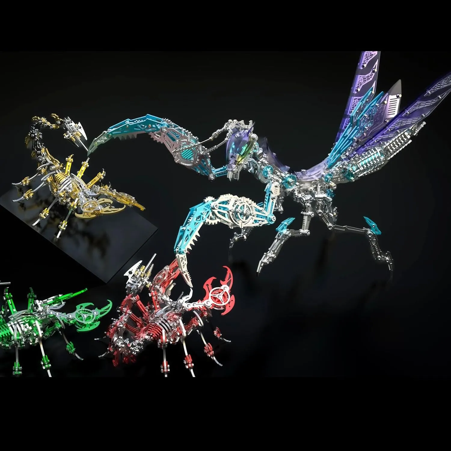 Colorful 3D Metal Puzzles for Adults Mantis Model with Light, DIY 3D Mechanical Mantis Metal Model Kits to Build for Adults with Tool, Desktop Building Toys for Adults/Teens (B)