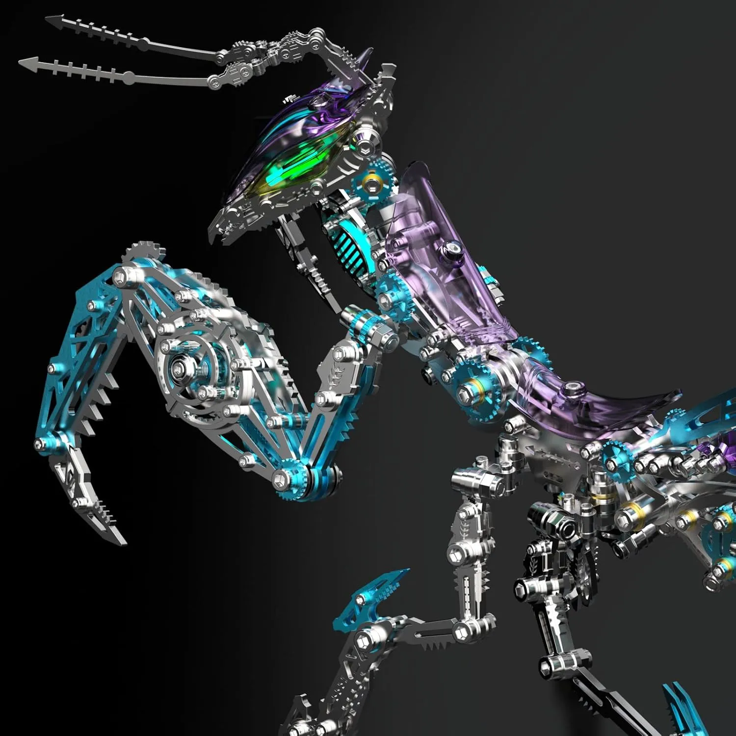 Colorful 3D Metal Puzzles for Adults Mantis Model with Light, DIY 3D Mechanical Mantis Metal Model Kits to Build for Adults with Tool, Desktop Building Toys for Adults/Teens (B)