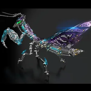Colorful 3D Metal Puzzles for Adults Mantis Model with Light, DIY 3D Mechanical Mantis Metal Model Kits to Build for Adults with Tool, Desktop Building Toys for Adults/Teens (B)