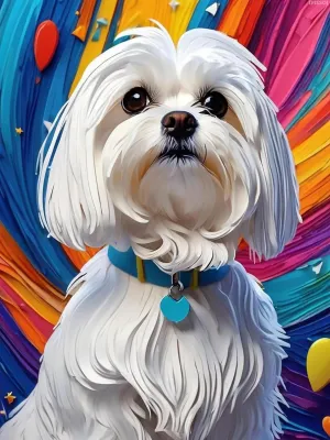 Colorful Animals 5D DIY Diamond Painting Kits for Adults, Happy Maltese Dog Round Full Drill Diamond Art Kits, Dog Paint with Diamonds Crafts for Home Wall Decoration Gifts 12x16 inch