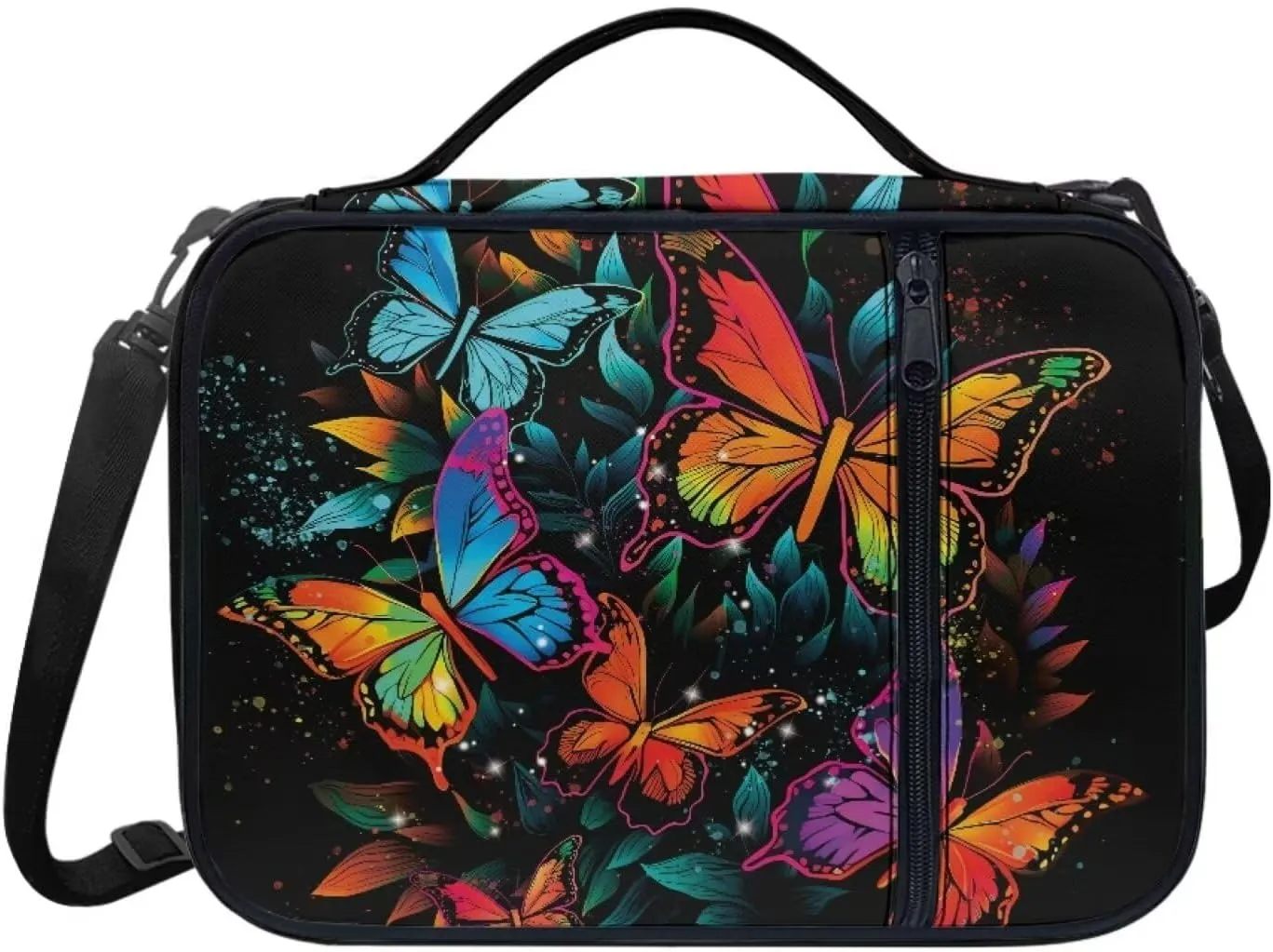Colorful Butterfly Bible Cover with Shoulder Strap Gifts for Men Women Tote Bag with Zipper and Pockets Bote Book Carrier Pens and Tabs Organizer