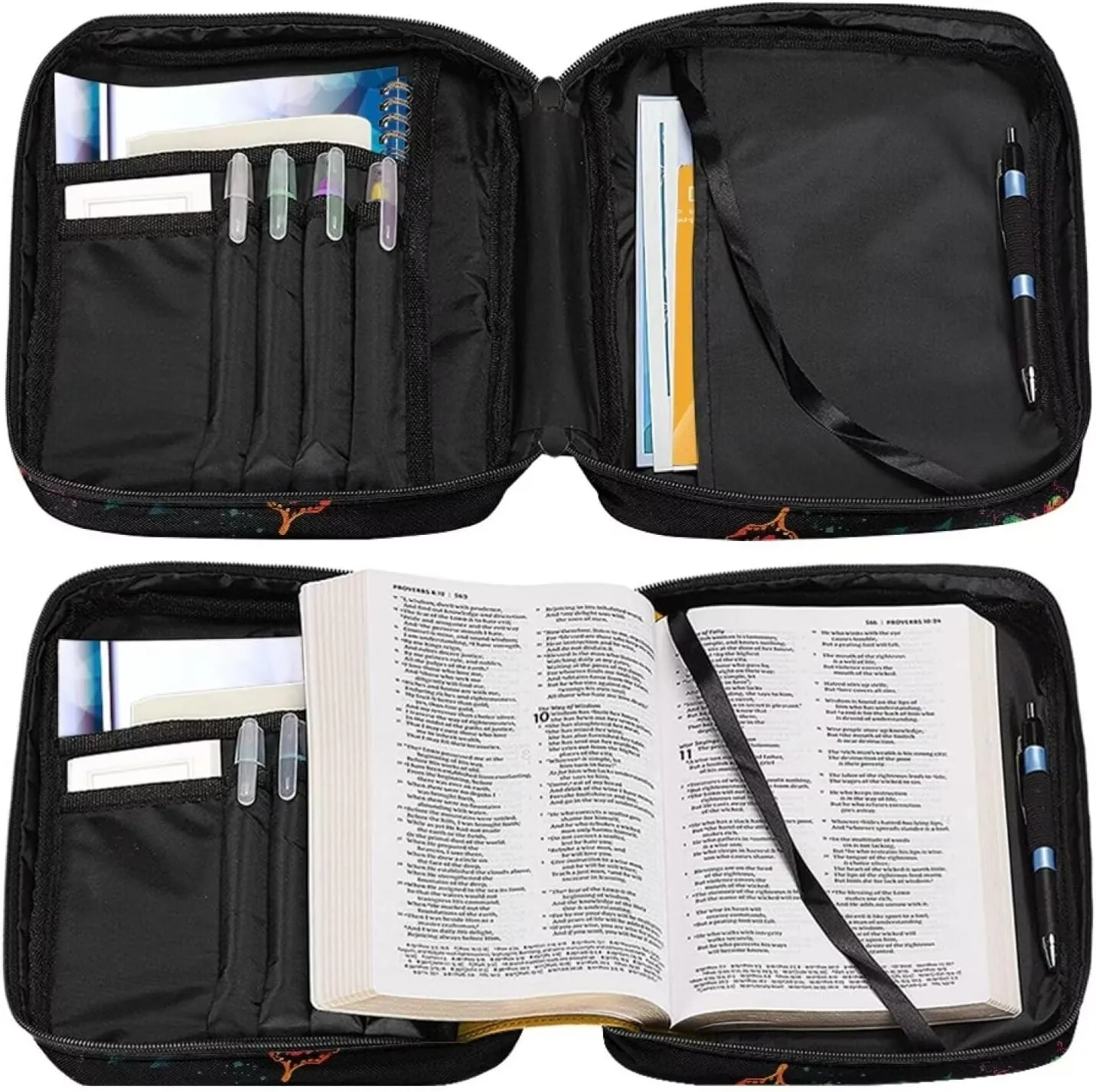 Colorful Butterfly Bible Cover with Shoulder Strap Gifts for Men Women Tote Bag with Zipper and Pockets Bote Book Carrier Pens and Tabs Organizer