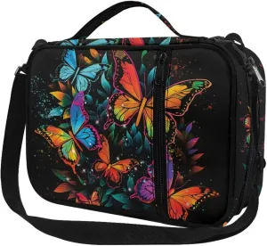 Colorful Butterfly Bible Cover with Shoulder Strap Gifts for Men Women Tote Bag with Zipper and Pockets Bote Book Carrier Pens and Tabs Organizer