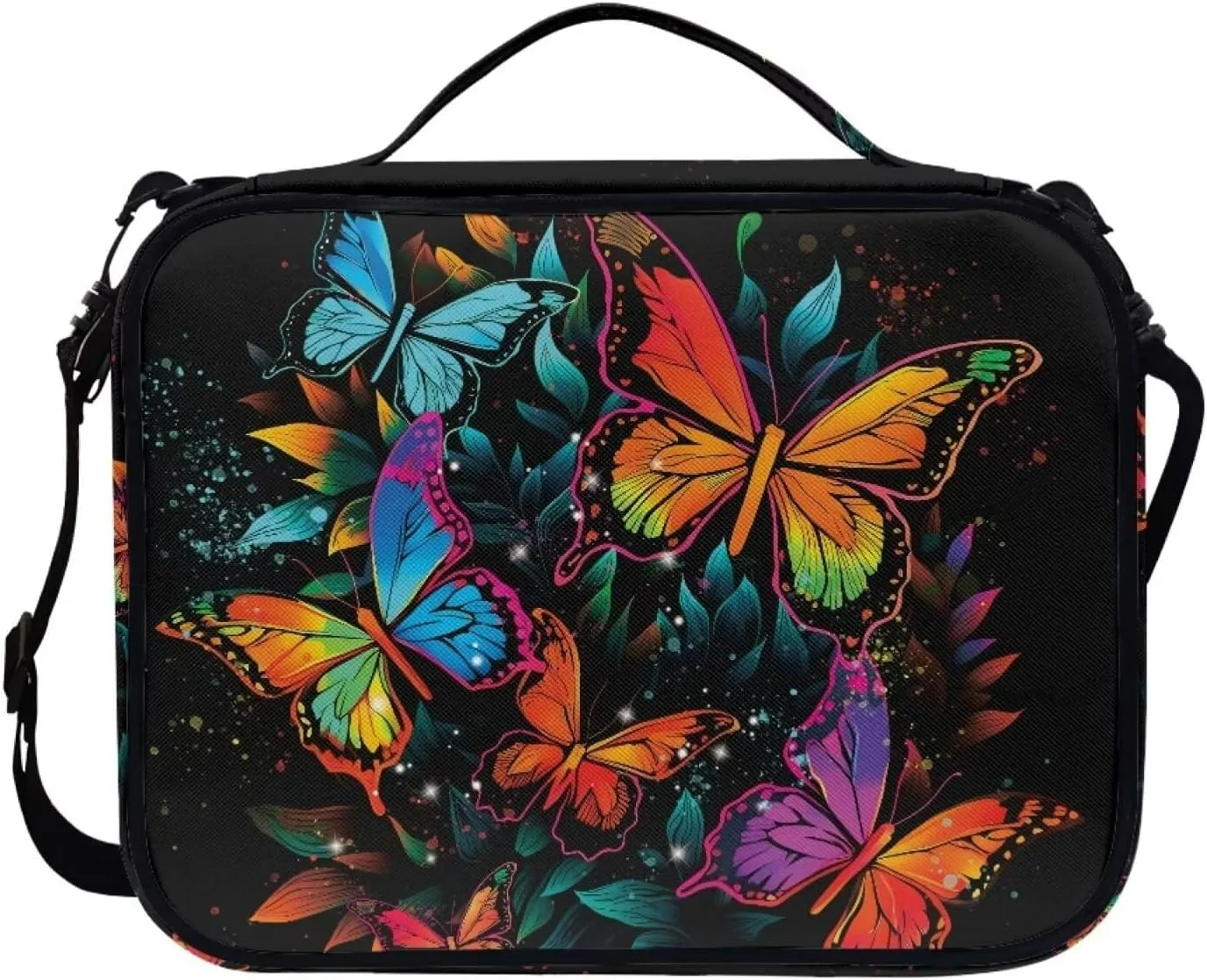 Colorful Butterfly Bible Cover with Shoulder Strap Gifts for Men Women Tote Bag with Zipper and Pockets Bote Book Carrier Pens and Tabs Organizer