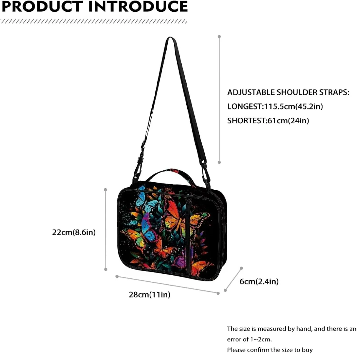 Colorful Butterfly Bible Cover with Shoulder Strap Gifts for Men Women Tote Bag with Zipper and Pockets Bote Book Carrier Pens and Tabs Organizer