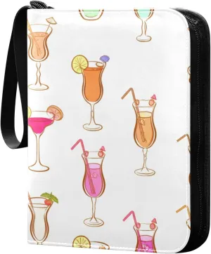 Colorful Drinks Card Binder 4 Pocket, PU Cover Zipper Card Collection Album, PU Cover Card Collection Binder for 400 Cards