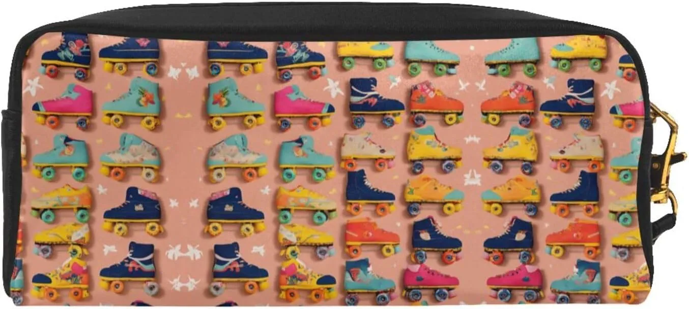 Colorful Roller Skates Print Portable Makeup Bag,Travel-Friendly Design,Versatile Mini Makeup Pouchtion