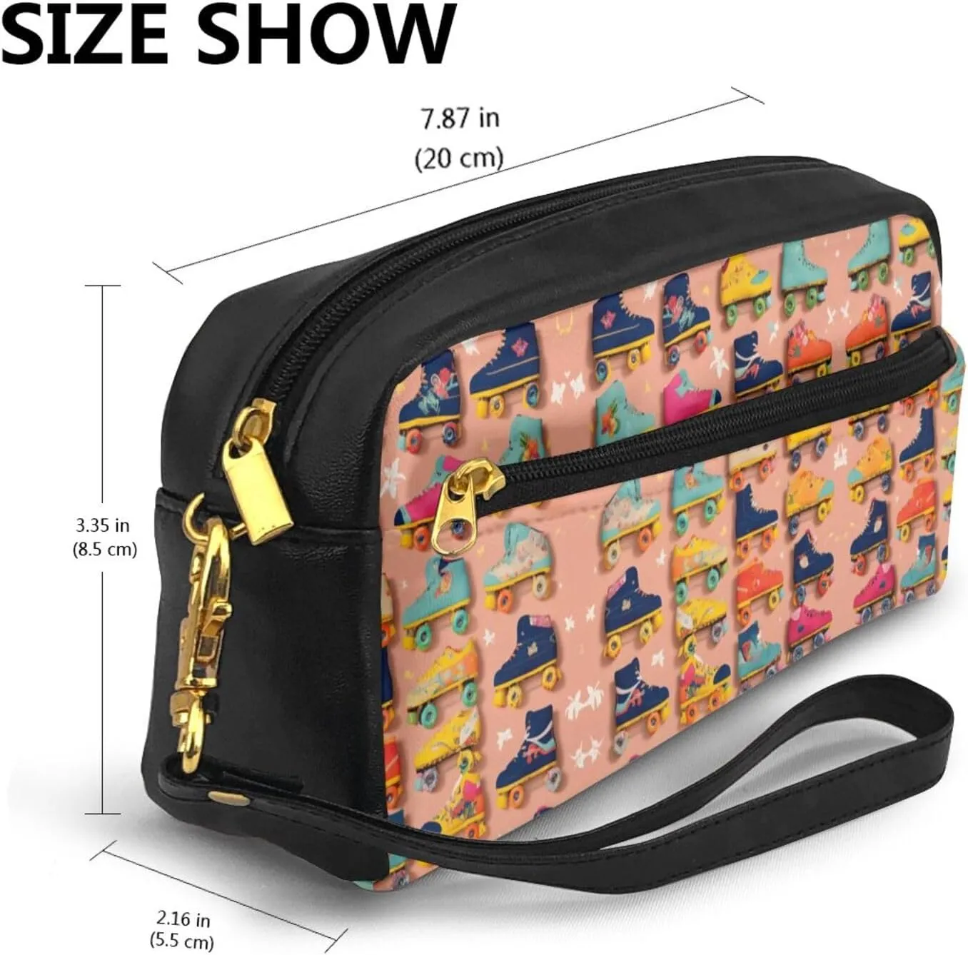 Colorful Roller Skates Print Portable Makeup Bag,Travel-Friendly Design,Versatile Mini Makeup Pouchtion
