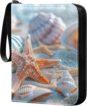 Colorful Starfish Card Binder 4 Pocket Collectible Trading Card Albums with 50 Sleeves Double Side PU Waterproof 3 Ring for Sports & Game Cards