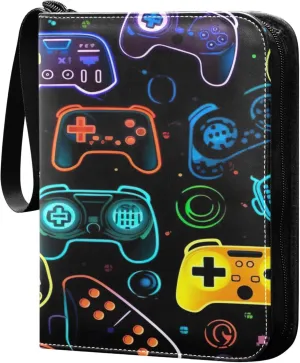 Colorful Video Game Controllers Card Binder 4 Pocket Collectible Trading Card Albums with 50 Sleeves Double Side PU Waterproof 3 Ring for Sports & Game Cards