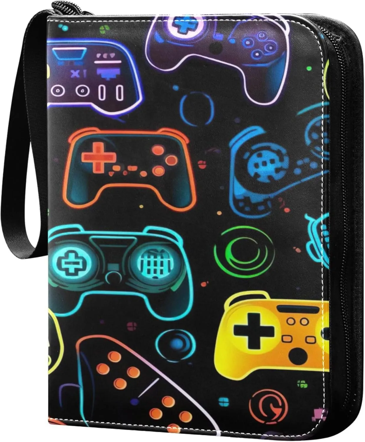 Colorful Video Game Controllers Card Binder 4 Pocket Collectible Trading Card Albums with 50 Sleeves Double Side PU Waterproof 3 Ring for Sports & Game Cards