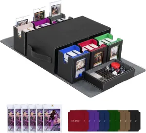 Commander Deck Box for MTG, 6-Deck Modular Card Case with Dice Tray Hold 600  Double-sleeved Cards, Removable Trading Cards Storage Box with 35PT Magnetic Card Holders for TCG, Multicolour